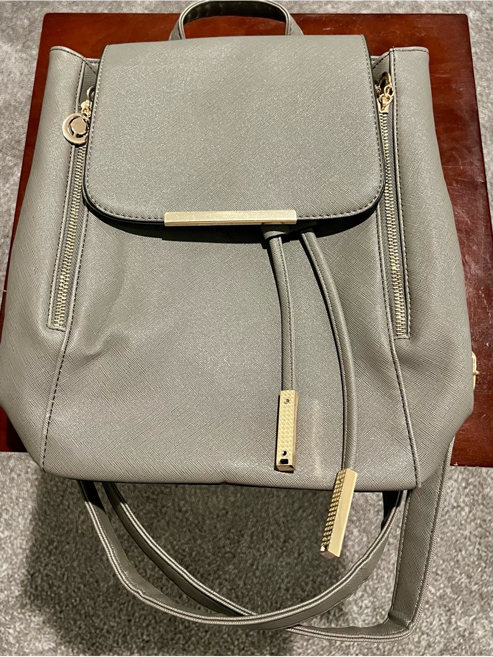 Sleek Backpack Purse with Gold Hardware - Picture 2 of 9